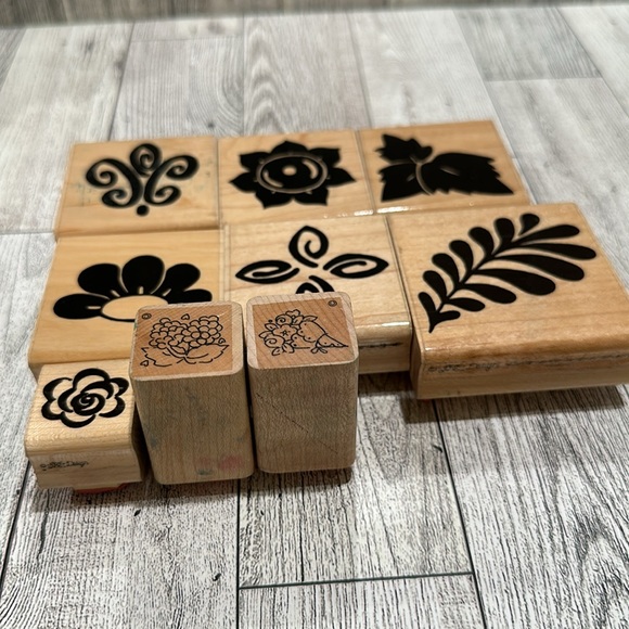 JRL design floral wood rubber craft stamps lot of 9 - Picture 2 of 6